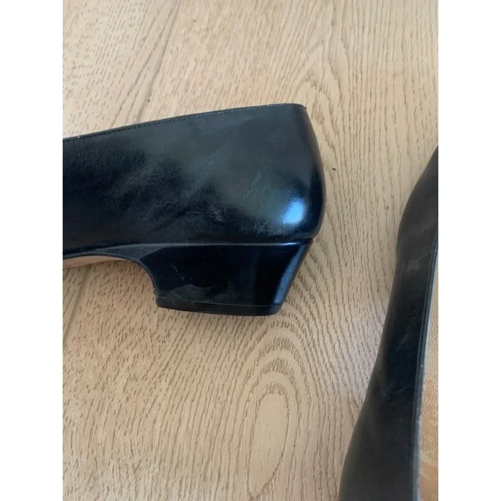 Salvatore Ferragamo Vara Bow Pumps‎ Black Leather Low Block Heel Shoes 7.5 C